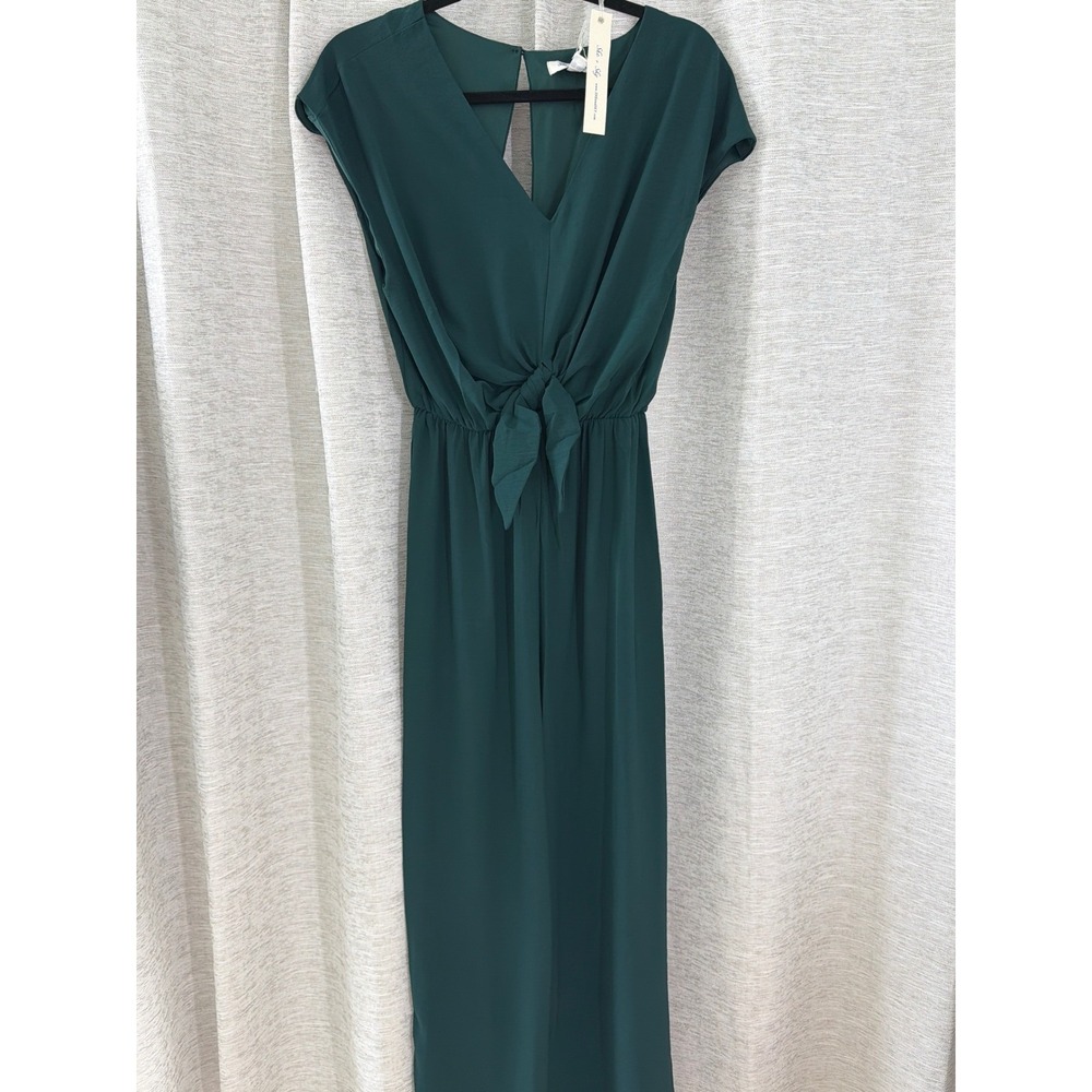 She & Sky Hunter Green Short Sleeve Front Tie Jumpsuit with Pockets NWT medium